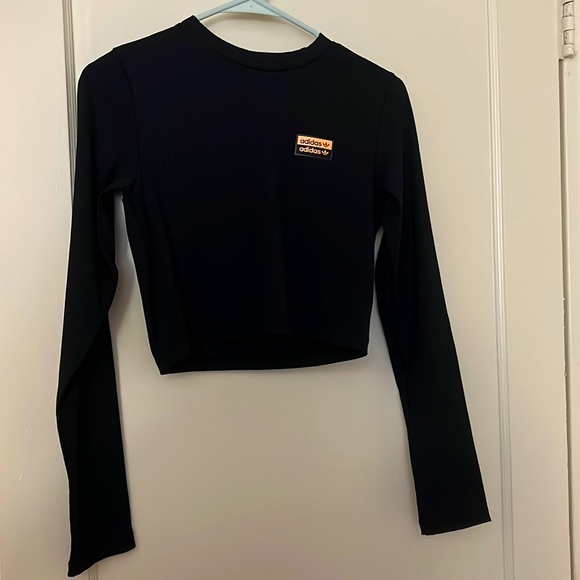 NWT adidas black and orange crop top long sleeve size: S - Picture 1 of 8